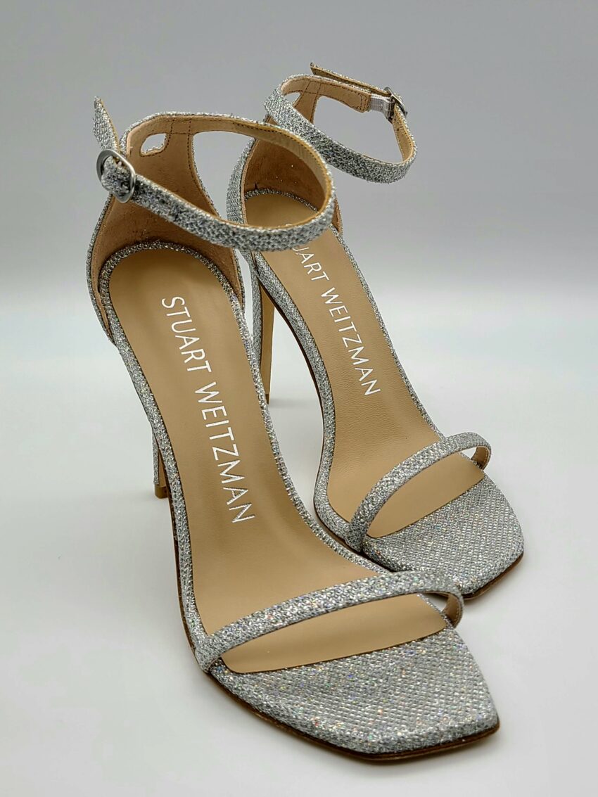 Stuart Weitzman Nudistcurve Shimmery Ankle-Strap Sandals