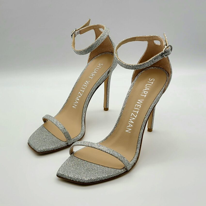 Stuart Weitzman Nudistcurve Shimmery Ankle-Strap Sandals