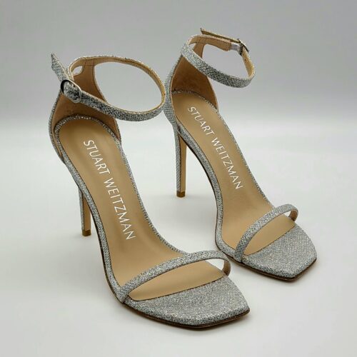 Stuart Weitzman Nudistcurve Shimmery Ankle-Strap Sandals