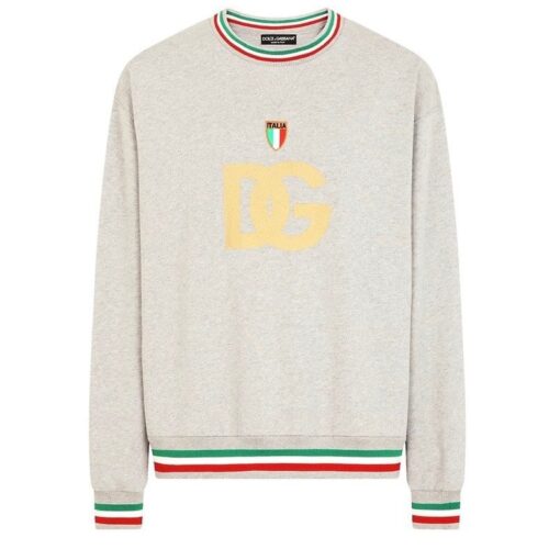 Dolce & Gabbana Stripe-Trim Cotton Sweatshirt Melange Grigi