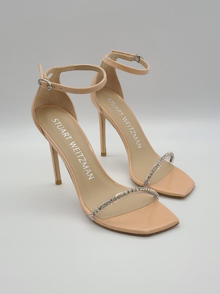 Stuart Weitzman Nudistcurve Embellished Ankle-Strap Sandals