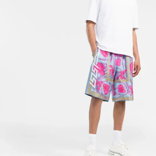 $1225 Versace Acid Bouquet Print Silk Basketball Shorts