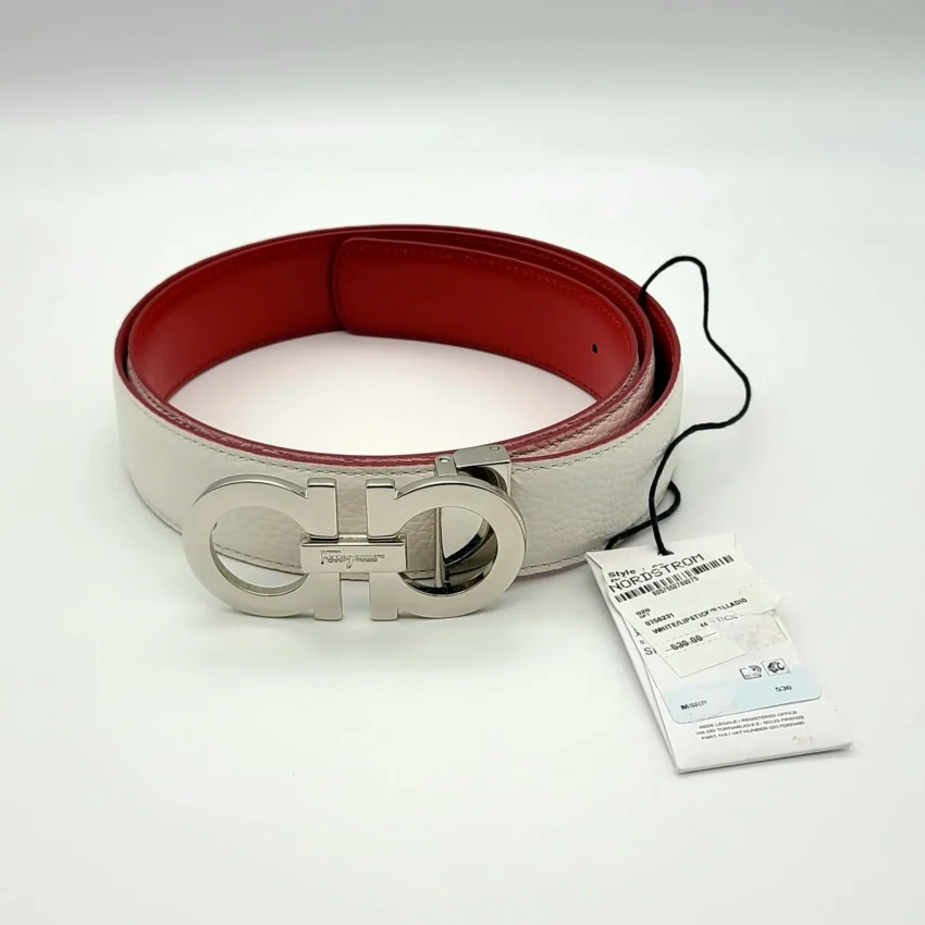 $530 FERRAGAMO Muflone Double Gancio Reversible Leather Belt