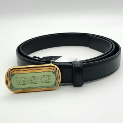 $595 Versace Dog Tag Leather Belt