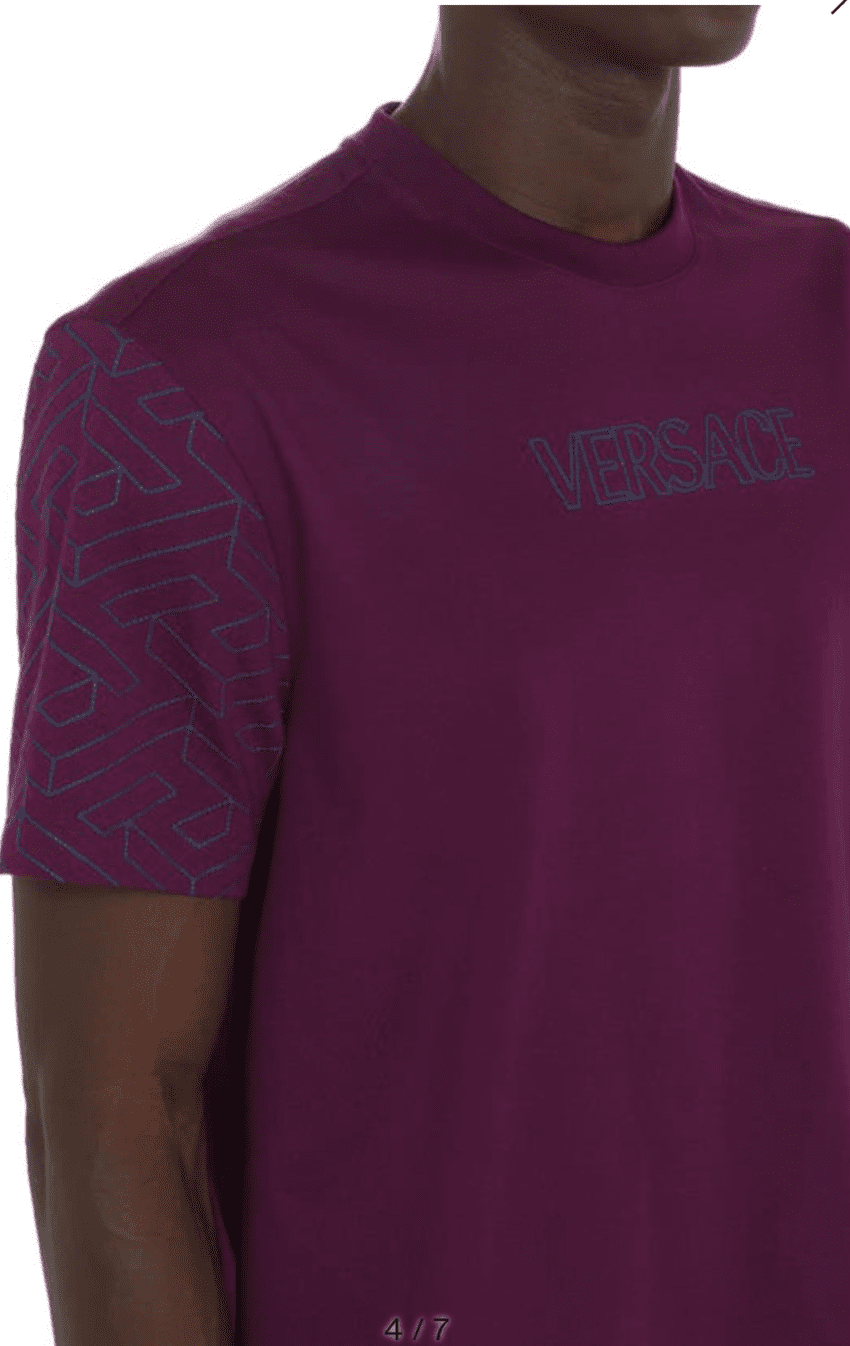 $925 Versace Greca Embroidered Cotton Logo Tee