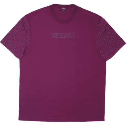 $925 Versace Greca Embroidered Cotton Logo Tee