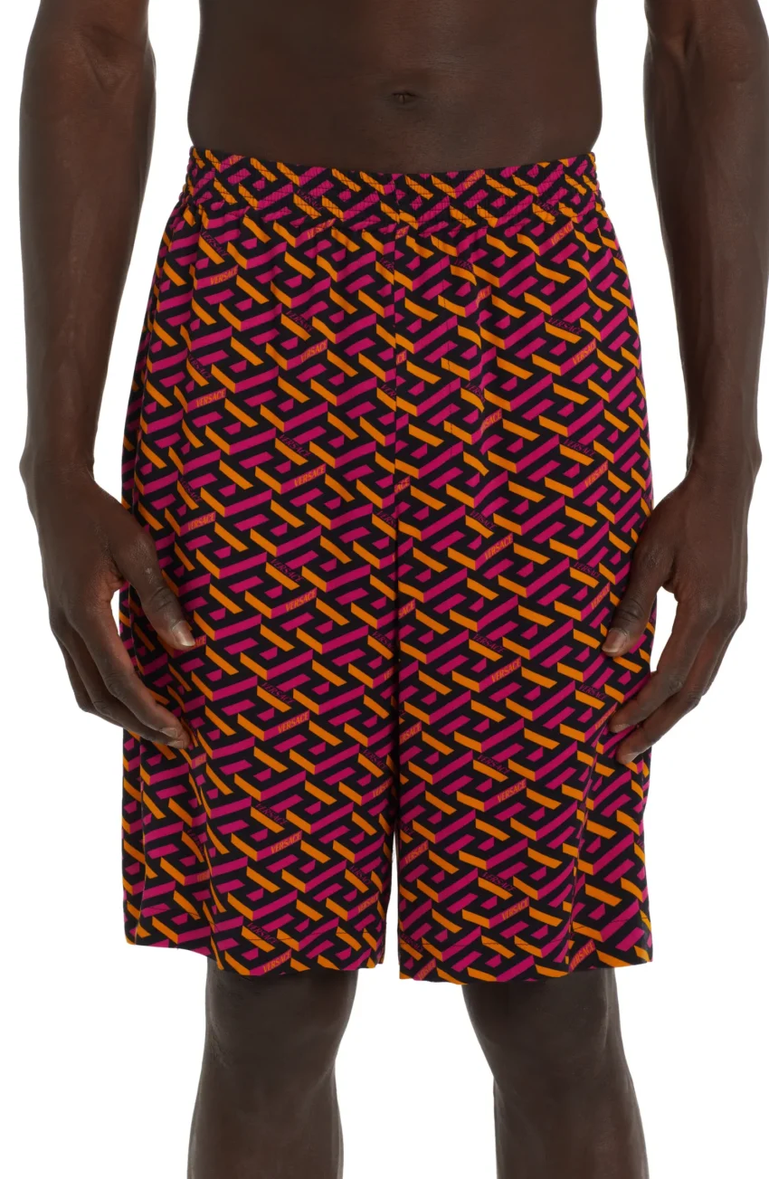 Versace Greca Monogram Cotton Blend Shorts