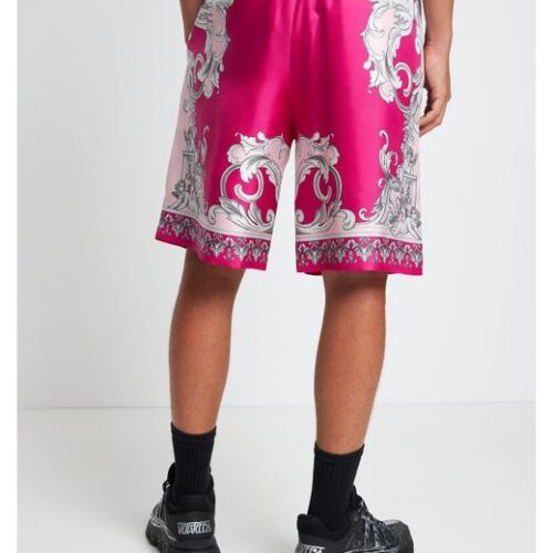 $1025 Versace Baroque Print Silk Shorts