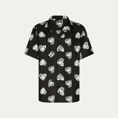 $1595 Dolce & Gabbana Men's DG Hearts Sketch Camp Shirt Dolce & Gabbana Men's DG Hearts Sketch Camp Shirt