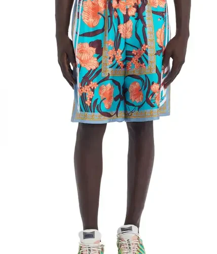 $1295 Versace Acid Bouquet Print Slik Basketball Shorts