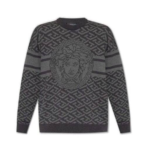 $1025 Versace Greca Signature Knit Sweater