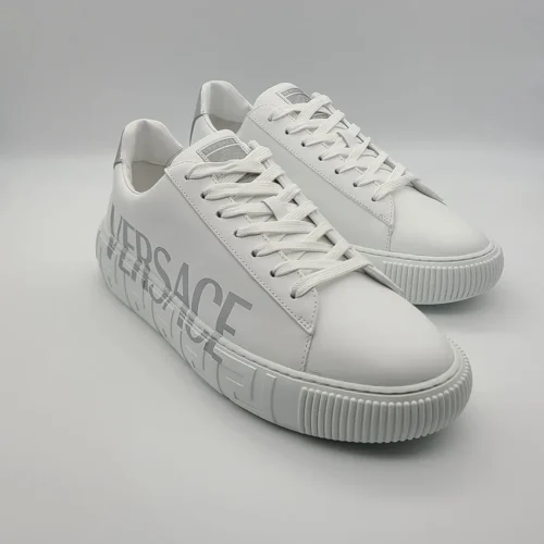 $255 Versace La Greca Logo Low Top Sneakers