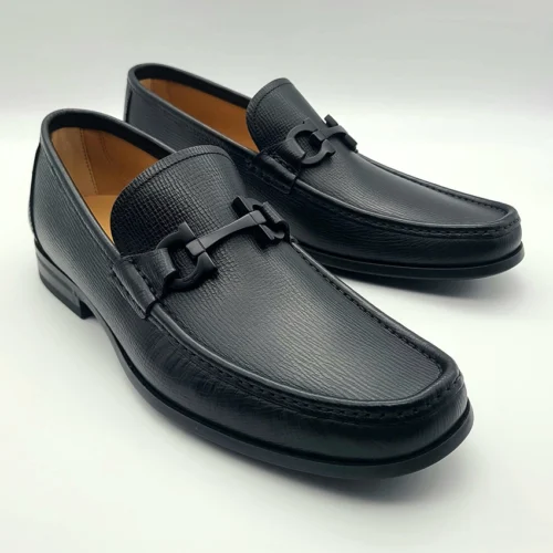 $895 Ferragamo Grandioso Gancini Leather Loafers Nero New Biscotto