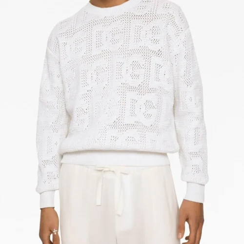 $1545 Dolce & Gabbana Logo Open-Knit Sweater-White